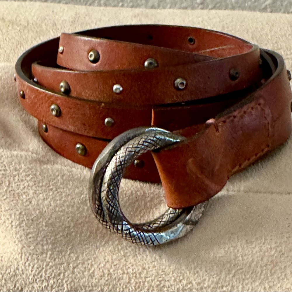 Sundance Brown Leather Belt with Textured Silver Buckle